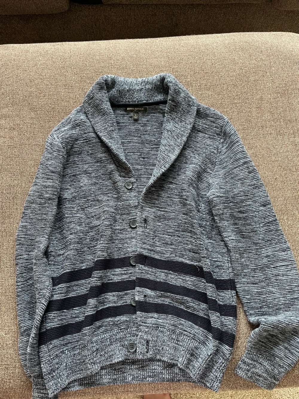 Banana Republic Gray and Navy Shawl Collar Cardigan